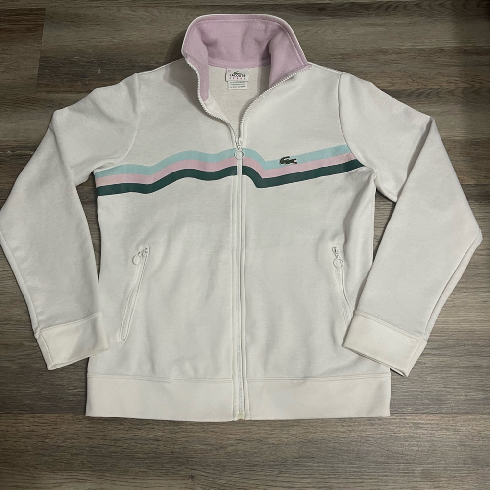 Lacoste White Hoodie with Pink and Blue Accents Jackets
